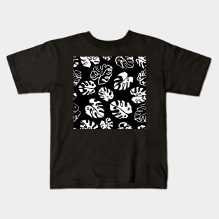 Black and White Monstera Leaves Kids T-Shirt